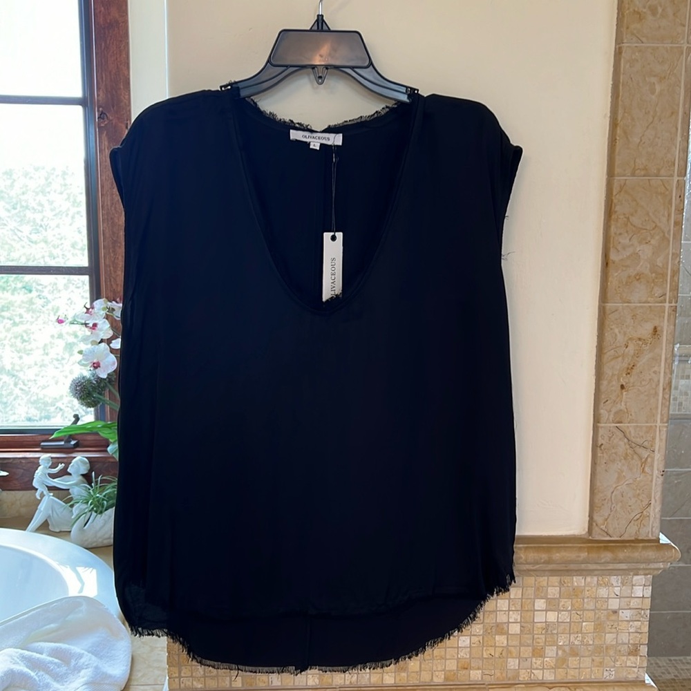 V- neck NWT black rayon silky sleeveless shirt